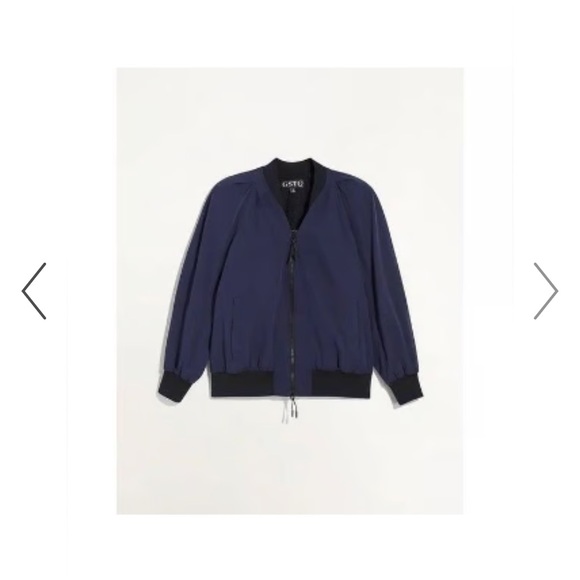 NWOT GSTQ Navy & Black Baseball Bomber Jacket Cape - coolest sleeve detail - L - Picture 2 of 12